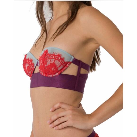 DORA LARSEN ALI Strapless Underwire BRA 32B PURPLE RED - Picture 1 of 6